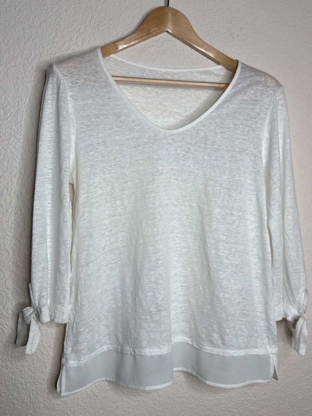 Sanctuary Sylvie White Linen Tie Sleeve Tee Chiffon Tiered Hem Size M Coastal